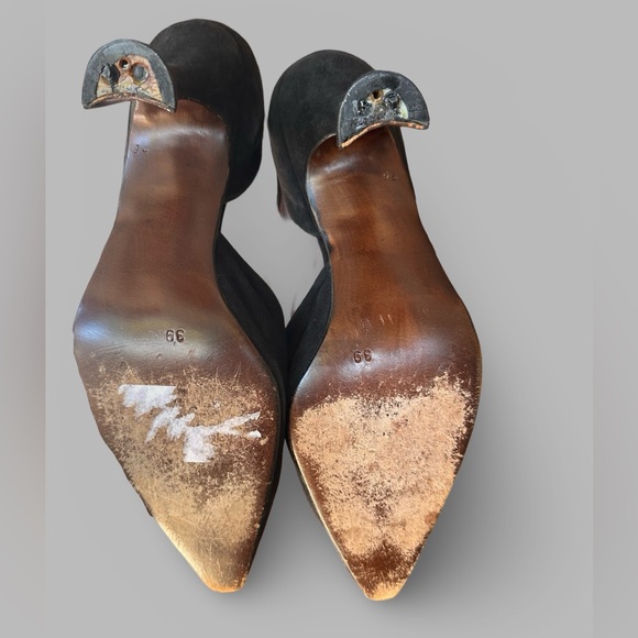 Vintage 90s in 40s style Ombeline Paris Black Suede T Strap Heels Flawed Sz 39 - Picture 4 of 6